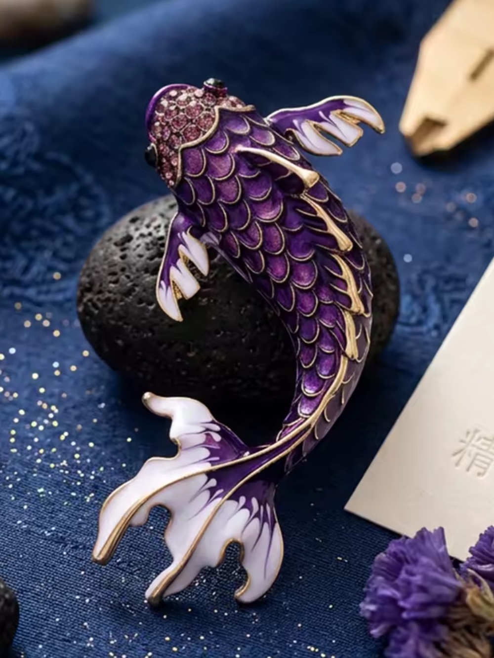 Purple Koi Fish Enamel Brooch